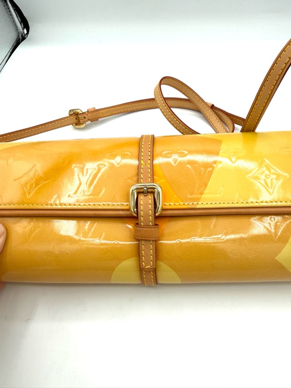 Louis Vuitton Yellow Patent Vernis Fleurs Monogram Clutch Shoulder Bag - Picture 10 of 15